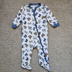 Milkberry bamboo blend footie white blue bow print ruffles size 6-9 months